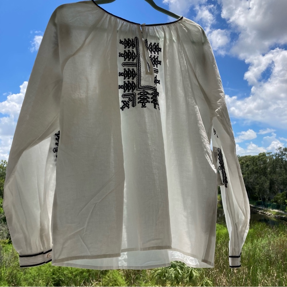 Karen Kane Ivory Blouse with Dark Embroidery